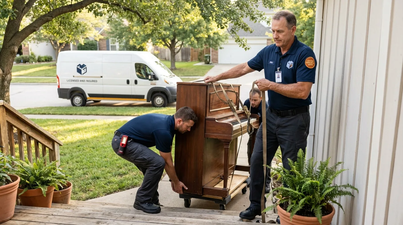 Licensed piano movers securing grand piano in Seminole, FL